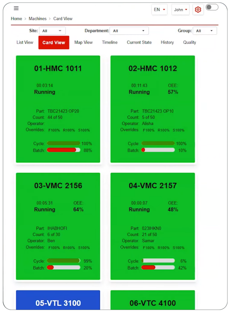 Mobile view of FactoryWiz machine monitoring